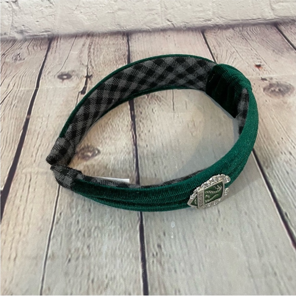 Green Plaid Headband with Silver Accent